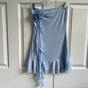 Edikted Blue Strapless Ruffle Mini Dress